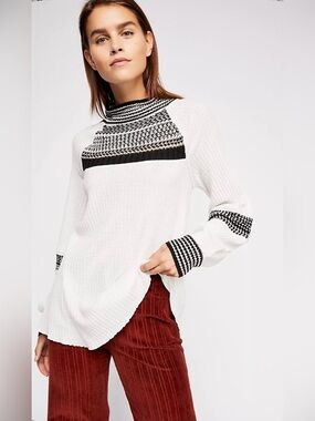 Free People snow day thermal top medium tunic white oversized turtleneck sweater